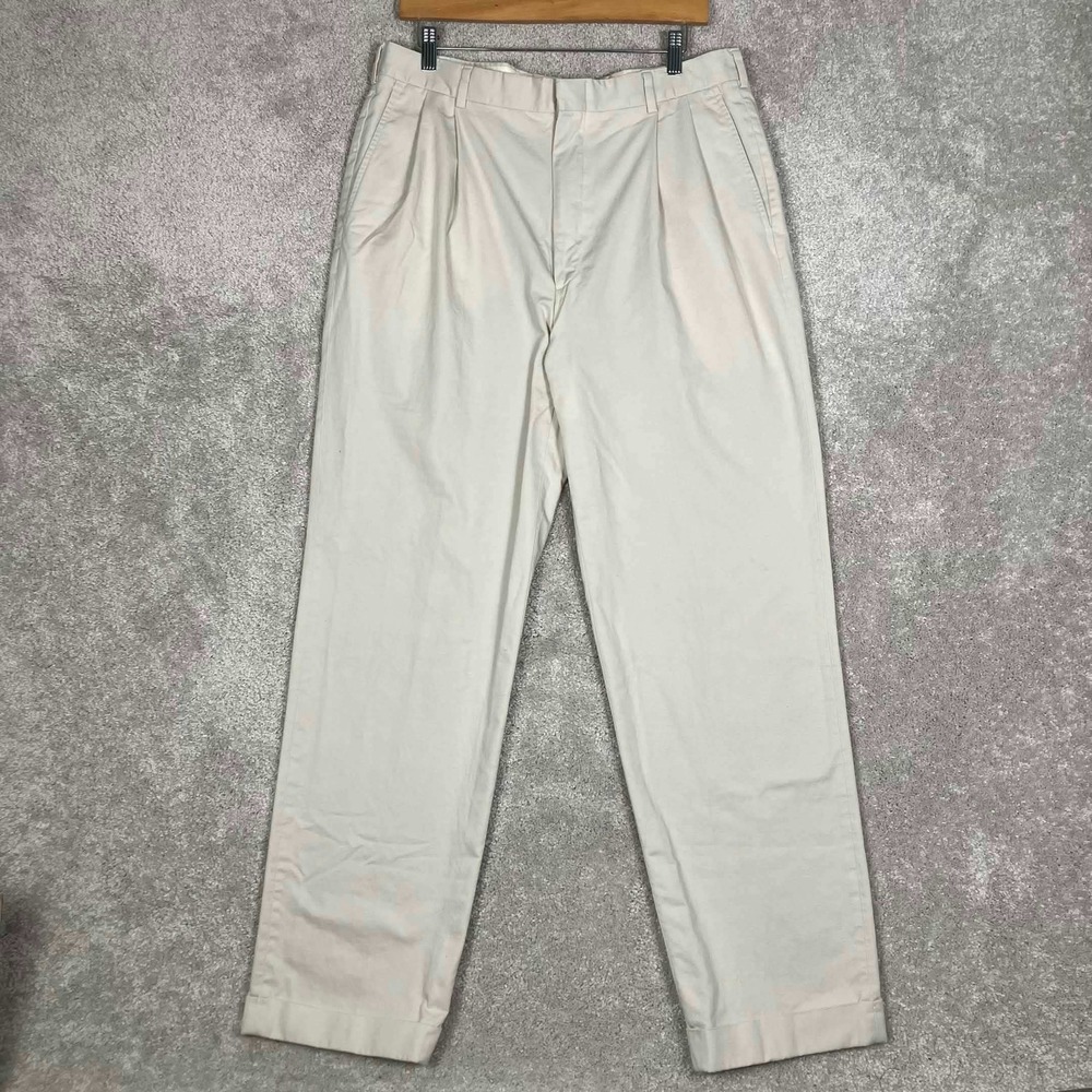 VTG 90s Brooks Brothers Dress Pants Khaki Mens 33x31 Beige Pleated‎ Front Cuffed